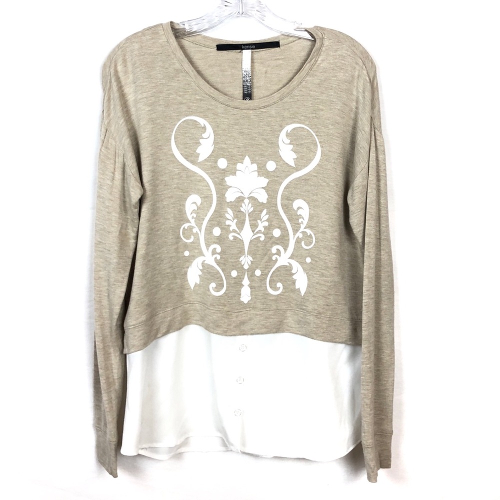 Kensie Tan Cotton Long Sleeve Shirt